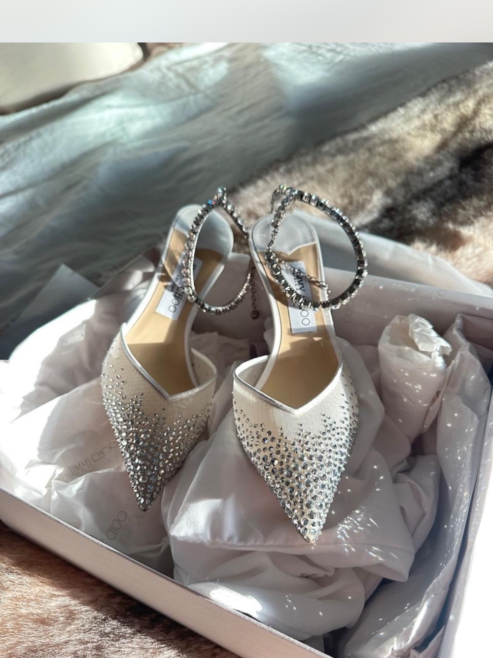 Jimmy Choo Saeda 100 White Crystal Mesh Pumps - Picture 5 of 6